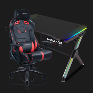 E-WIN Ultimate Gamer Bundle with Flash XL Revolution Upgraded Series and Lux Luminis RGB Gaming Desk with Wireless Charging