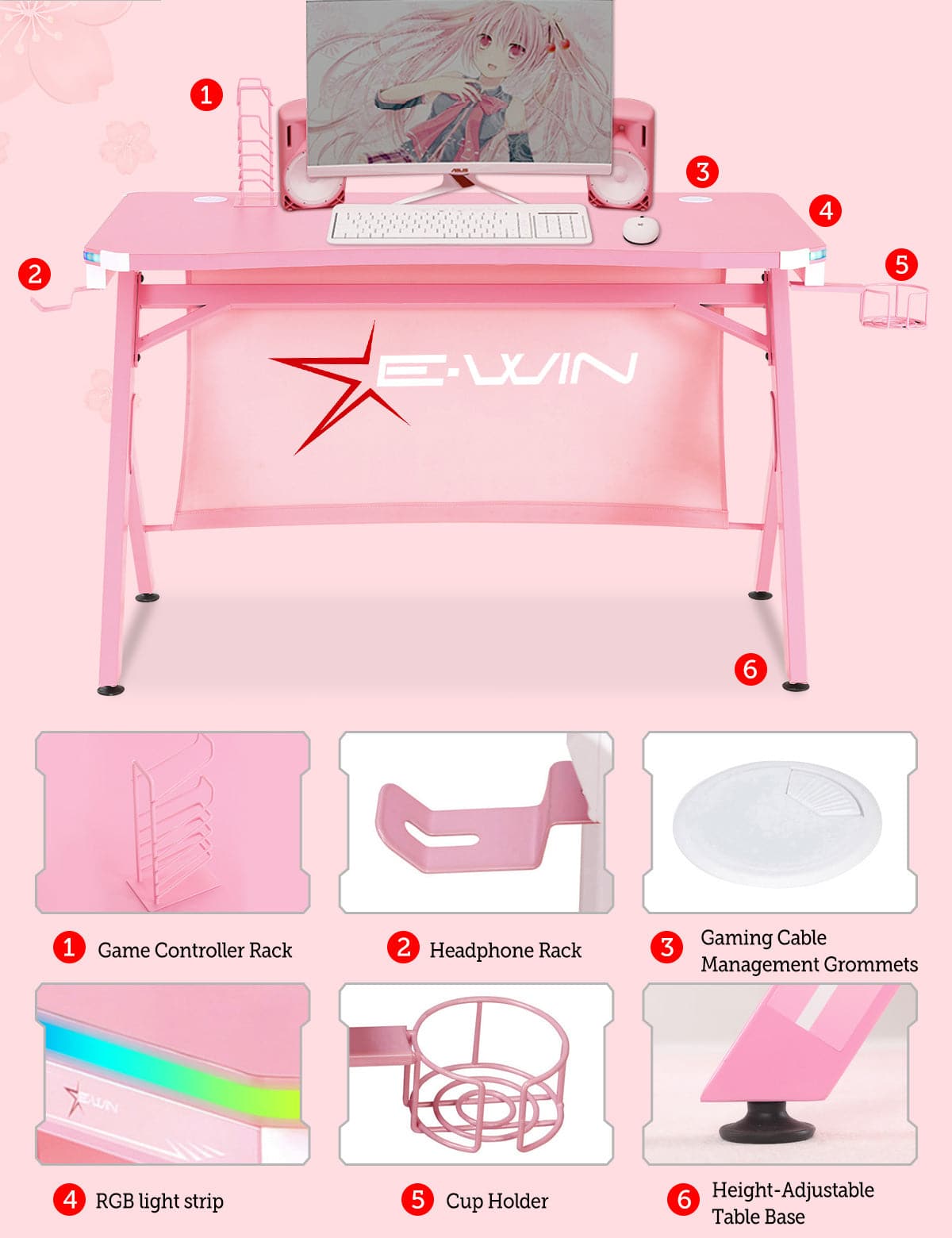 E-WIN Bellum Rubrum Brilliance RGB Gaming Desk