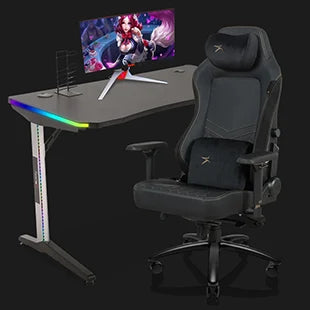 E-WIN Ultimate Gamer Bundle with Flash XL Revolution Upgraded Series and Nexus Lucis RGB Gaming Desk with Wireless Charging