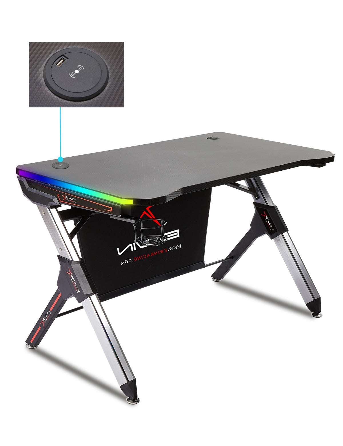 E-WIN Ultimate Gamer Bundle with Flash XL Revolution Upgraded Series and Lux Luminis RGB Gaming Desk with Wireless Charging