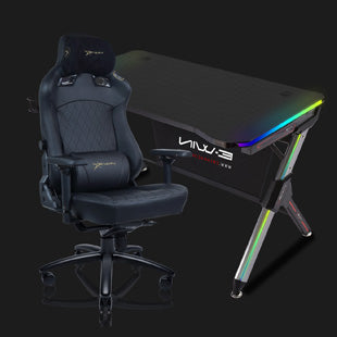 E-WIN Ultimate Gamer Bundle with Flash XL Revolution Upgraded Series and Lux Luminis RGB Gaming Desk with Wireless Charging