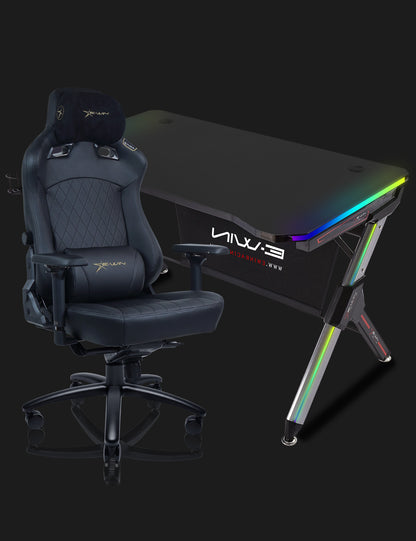 E-WIN Ultimate Gamer Bundle with Flash XL Revolution Upgraded Series and Lux Luminis RGB Gaming Desk with Wireless Charging