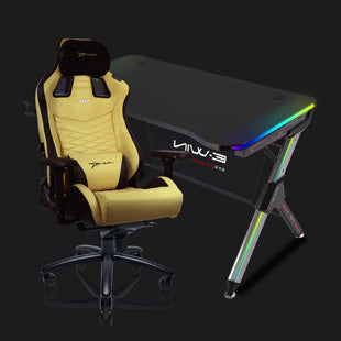 E-WIN Ultimate Gamer Bundle with Flash XL Revolution Upgraded Series and Lux Luminis RGB Gaming Desk with Wireless Charging