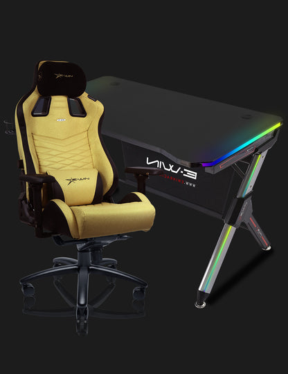 E-WIN Ultimate Gamer Bundle with Flash XL Revolution Upgraded Series and Lux Luminis RGB Gaming Desk with Wireless Charging