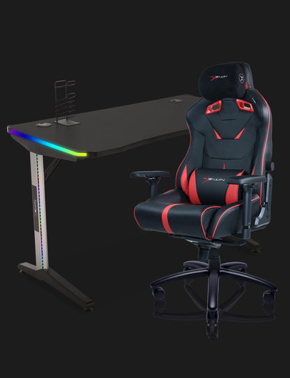 E-WIN Ultimate Gamer Bundle with Flash XL Revolution Upgraded Series and Nexus Lucis RGB Gaming Desk with Wireless Charging