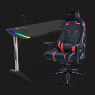 E-WIN Ultimate Gamer Bundle with Flash XL Revolution Upgraded Series and Nexus Lucis RGB Gaming Desk with Wireless Charging