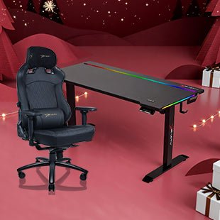E-WIN Bravon Black Sit-to-Stand RGB Gaming Desk & Chair Bundle