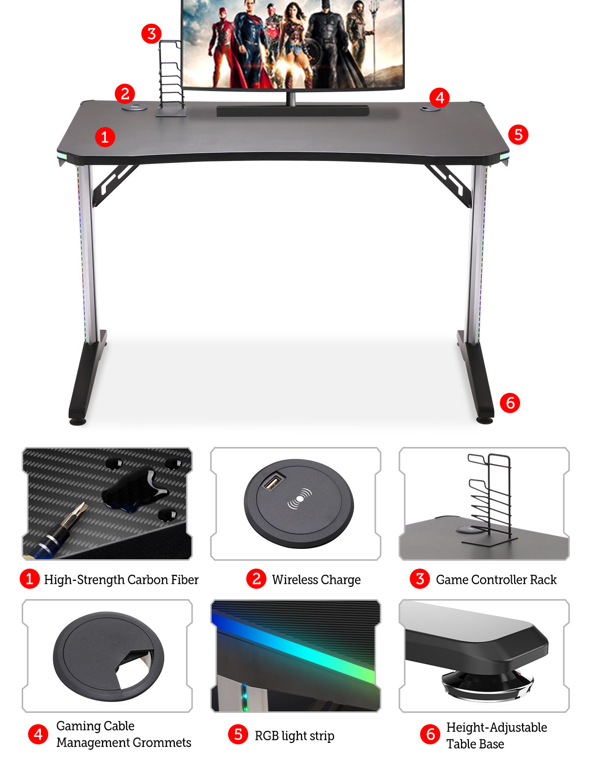 Rgb Led Gaming Desk For E-sports Computer Desk Table Gamer Tables