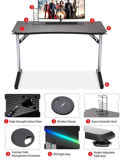 E-WIN Nexus Lucis RGB Gaming Desk with Wireless Charging