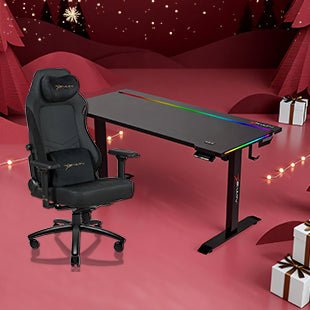 E-WIN Bravon Black Sit-to-Stand RGB Gaming Desk & Chair Bundle