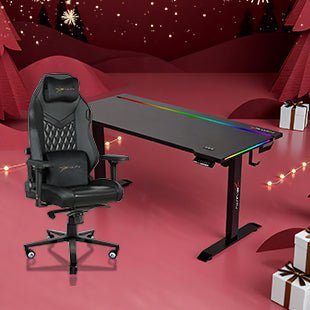 E-WIN Bravon Black Sit-to-Stand RGB Gaming Desk & Chair Bundle