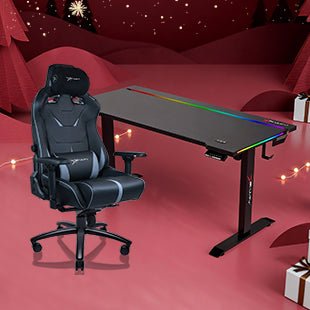 E-WIN Bravon Black Sit-to-Stand RGB Gaming Desk & Chair Bundle