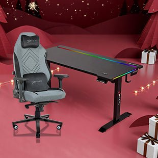 E-WIN Bravon Black Sit-to-Stand RGB Gaming Desk & Chair Bundle