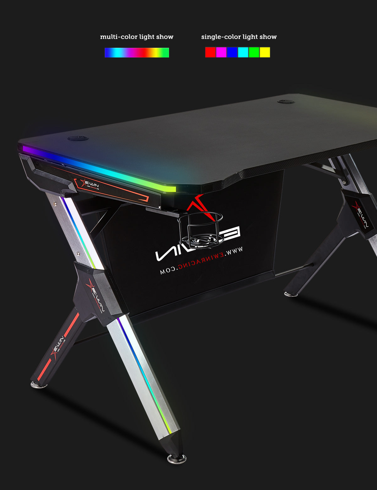 E-WIN Lux Luminis RGB Gaming Desk with Wireless Charging