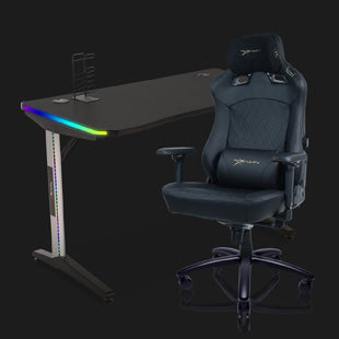 E-WIN Ultimate Gamer Bundle with Flash XL Revolution Upgraded Series and Nexus Lucis RGB Gaming Desk with Wireless Charging