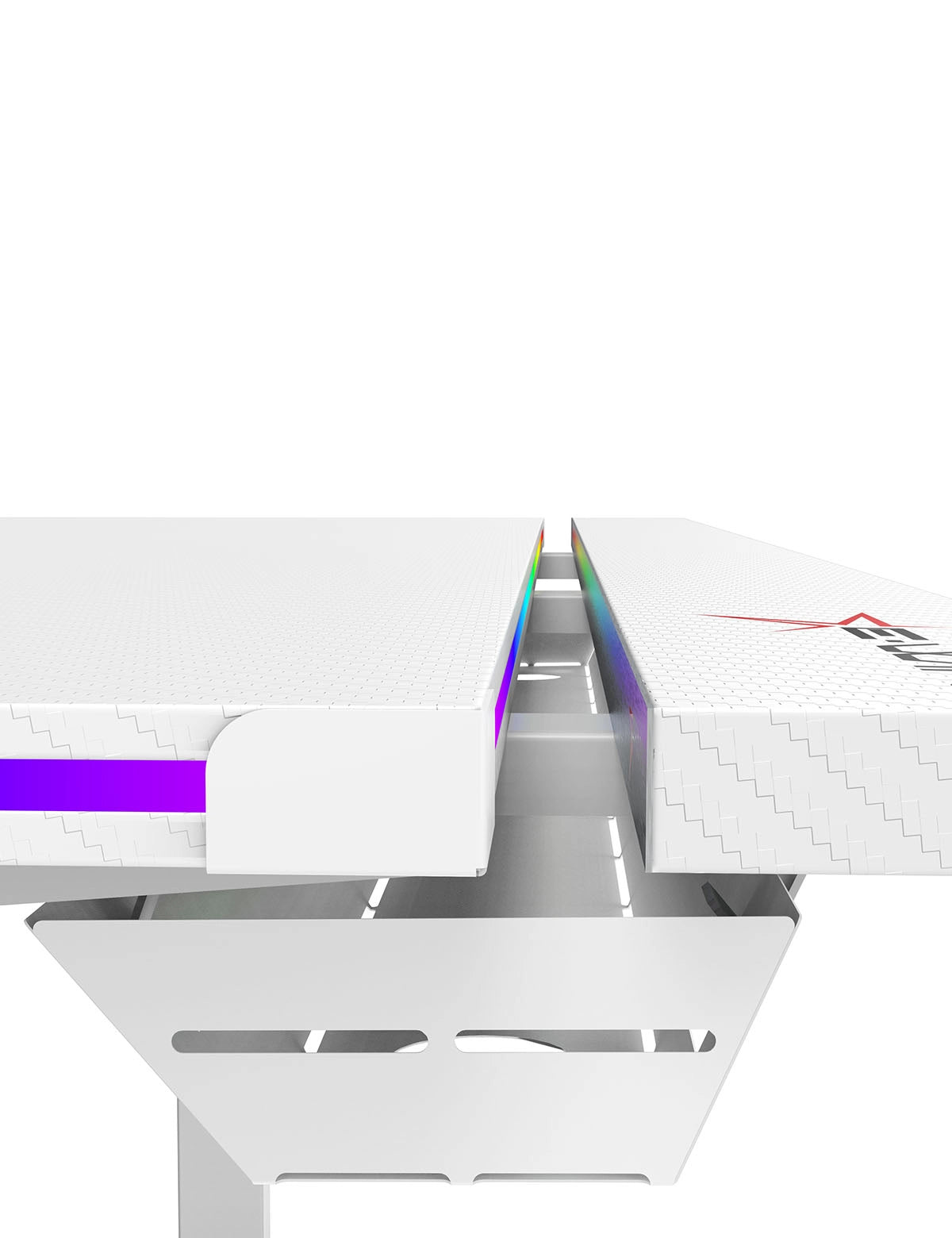 E-WIN Bravon Blue White Sit-to-Stand RGB Gaming Desk & Chair Bundle