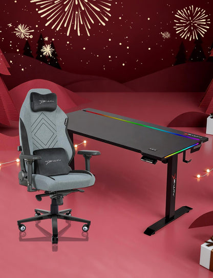 E-WIN Bravon Black Sit-to-Stand RGB Gaming Desk & Chair Bundle