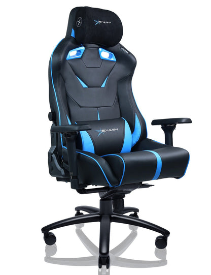 E-WIN Bravon Blue White Sit-to-Stand RGB Gaming Desk & Chair Bundle