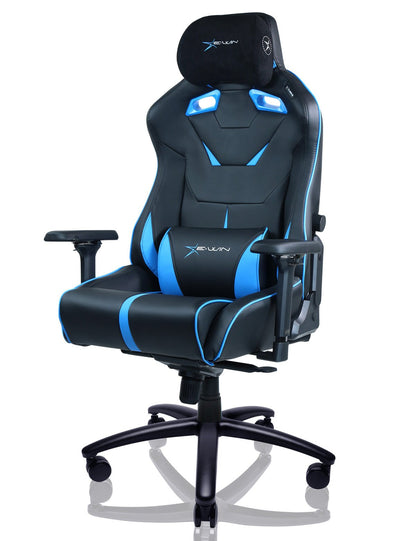 E-WIN Bravon Blue White Sit-to-Stand RGB Gaming Desk & Chair Bundle