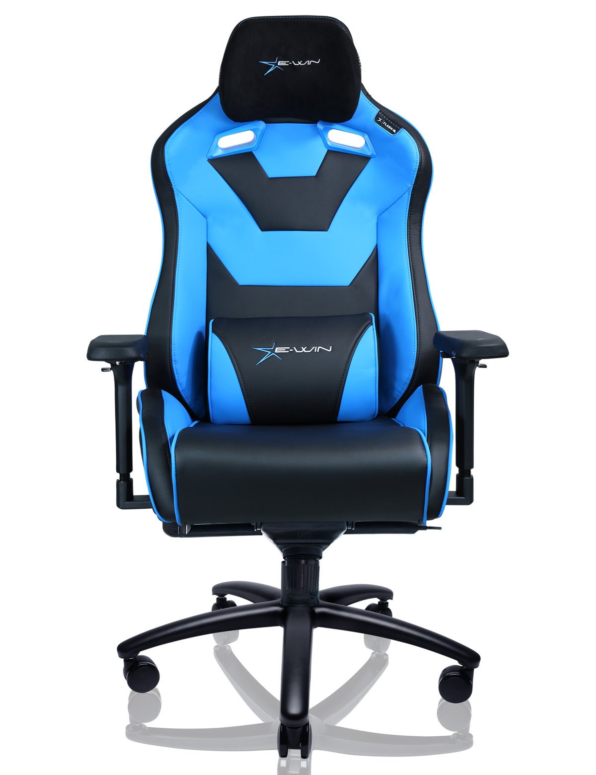 E-WIN Bravon Blue White Sit-to-Stand RGB Gaming Desk & Chair Bundle