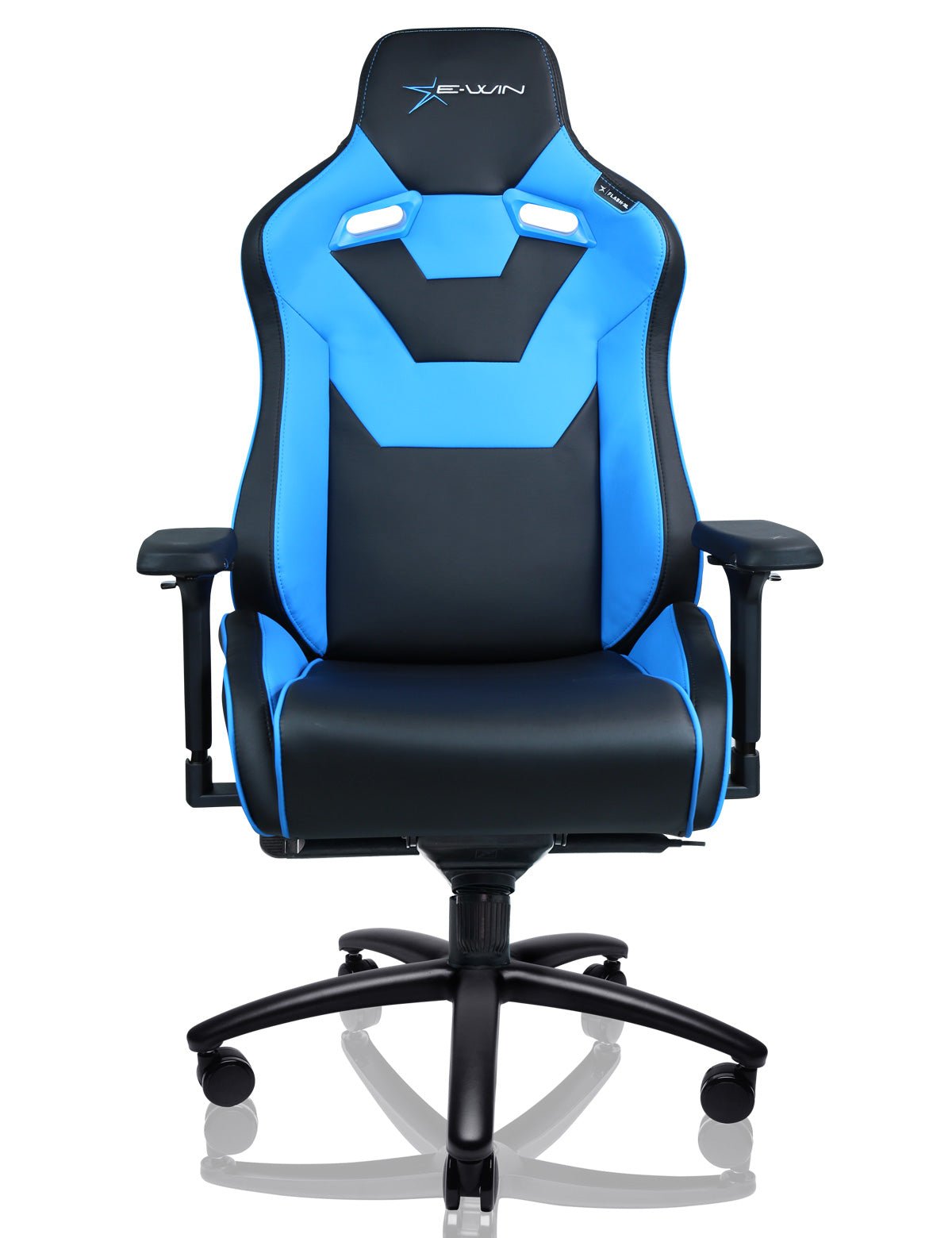 E-WIN Bravon Blue White Sit-to-Stand RGB Gaming Desk & Chair Bundle