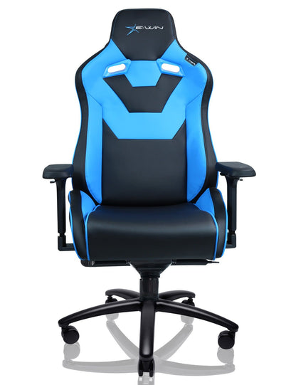 E-WIN Bravon Blue White Sit-to-Stand RGB Gaming Desk & Chair Bundle