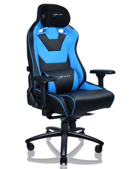 E-WIN Bravon Blue White Sit-to-Stand RGB Gaming Desk & Chair Bundle
