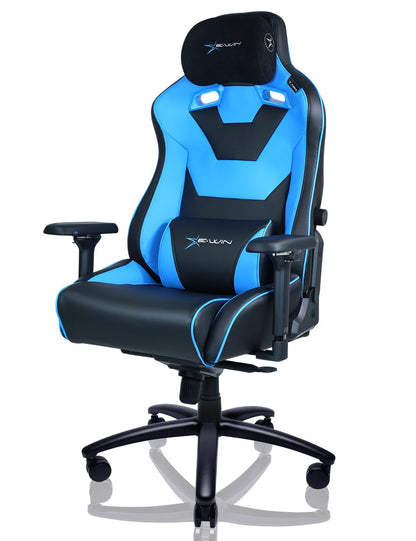 E-WIN Bravon Blue White Sit-to-Stand RGB Gaming Desk & Chair Bundle