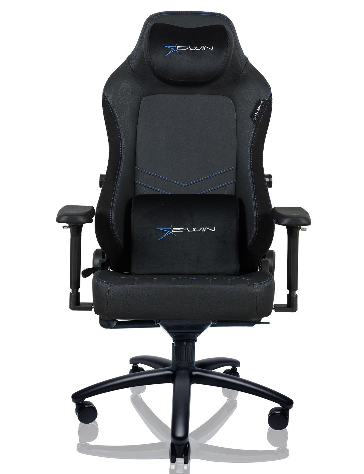 E-WIN Bravon Blue White Sit-to-Stand RGB Gaming Desk & Chair Bundle