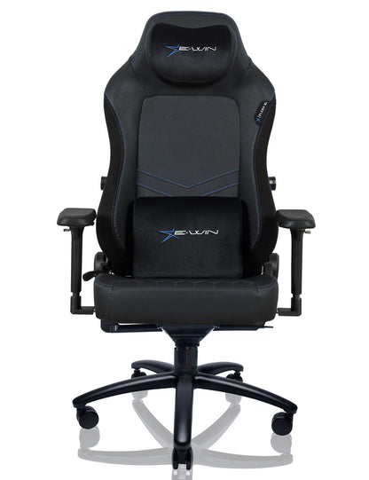 E-WIN Bravon Blue White Sit-to-Stand RGB Gaming Desk & Chair Bundle