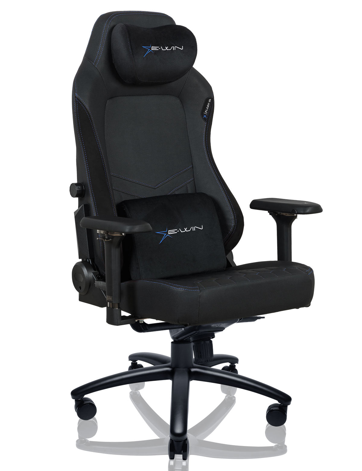 E-WIN Bravon Blue White Sit-to-Stand RGB Gaming Desk & Chair Bundle