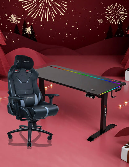 E-WIN Bravon Black Sit-to-Stand RGB Gaming Desk & Chair Bundle