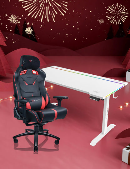 E-WIN Bravon Red White Sit-to-Stand RGB Gaming Desk & Chair Bundle