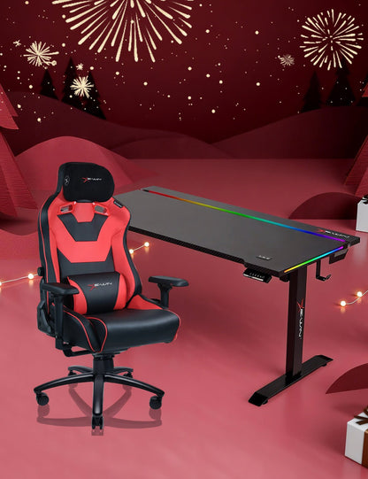E-WIN Bravon Red Black Sit-to-Stand RGB Gaming Desk & Chair Bundle