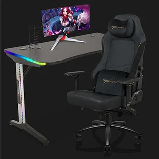 E-WIN Ultimate Gamer Bundle with Flash XL Revolution Upgraded Series and Nexus Lucis RGB Gaming Desk with Wireless Charging