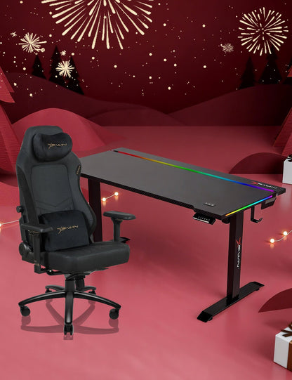 E-WIN Bravon Black Sit-to-Stand RGB Gaming Desk & Chair Bundle