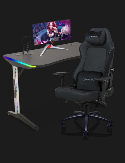 E-WIN Ultimate Gamer Bundle with Flash XL Revolution Upgraded Series and Nexus Lucis RGB Gaming Desk with Wireless Charging