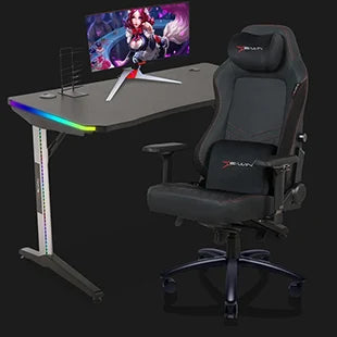 E-WIN Ultimate Gamer Bundle with Flash XL Revolution Upgraded Series and Nexus Lucis RGB Gaming Desk with Wireless Charging