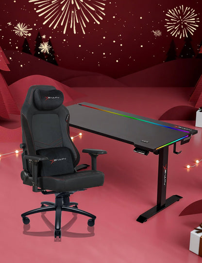 E-WIN Bravon Red Black Sit-to-Stand RGB Gaming Desk & Chair Bundle