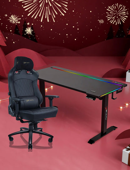 E-WIN Bravon Black Sit-to-Stand RGB Gaming Desk & Chair Bundle