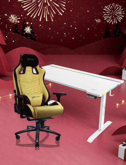 E-WIN Bravon Golden Sit-to-Stand RGB Gaming Desk & Chair Bundle
