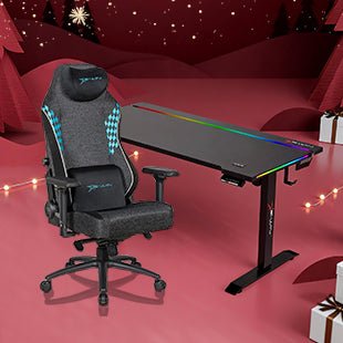 E-WIN Bravon Blue Black Sit-to-Stand RGB Gaming Desk & Chair Bundle