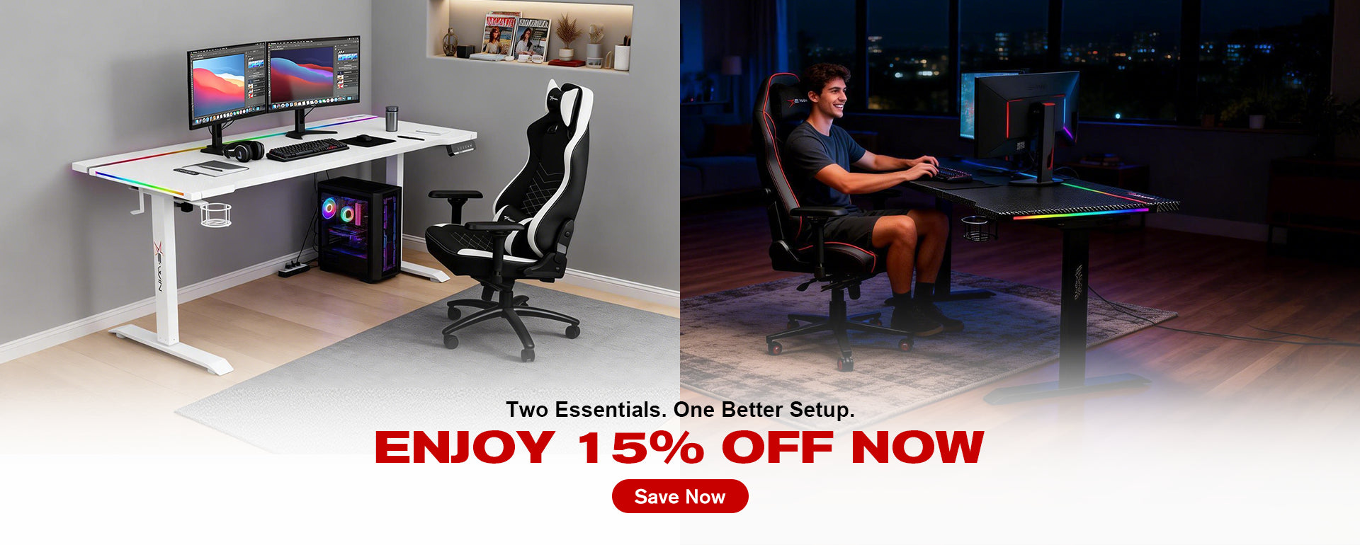 E-WIN Bravon Sit-to-stand gaming desk & chair bundle