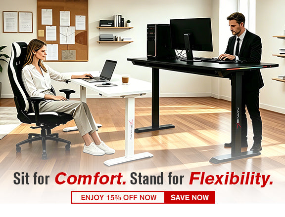 E-WIN Bravon Sit-to-stand gaming desk & chair bundle