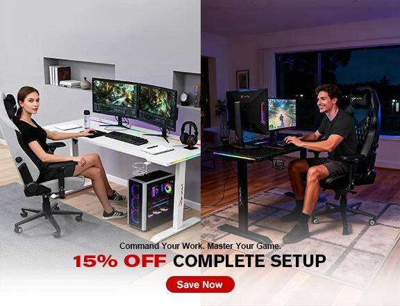 E-WIN Bravon Sit-to-stand gaming desk & chair bundle