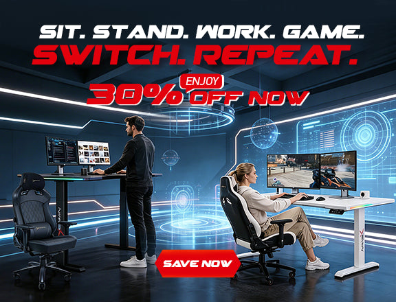 E-WIN Bravon Sit-to-stand gaming desk & chair bundle