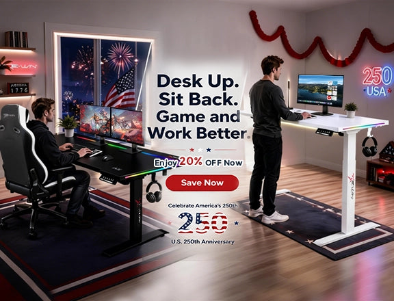 E-WIN Bravon Sit-to-stand gaming desk & chair bundle