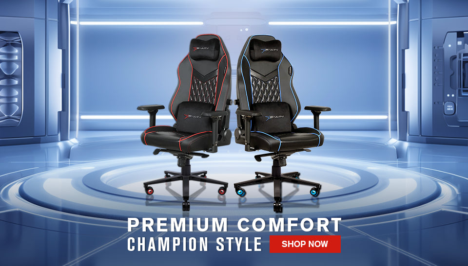 E-WIN Bravon Sit-to-stand gaming desk & chair bundle